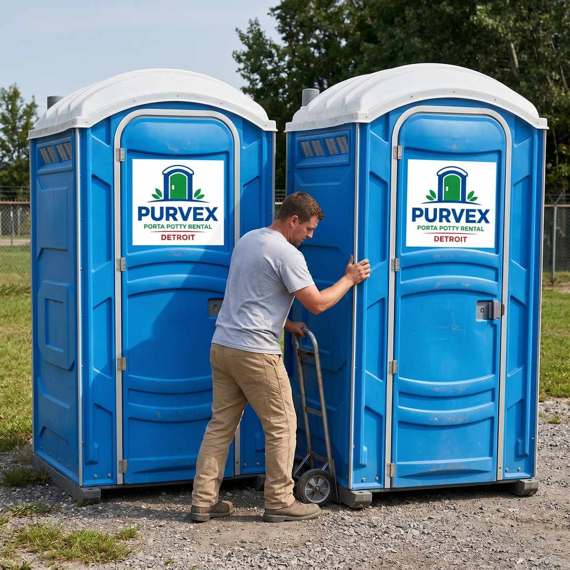 Purvex Porta Potty Rental Detroit units set up at an outdoor site